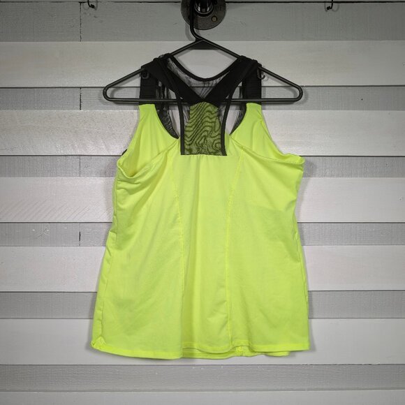 Lucky in Love Women's XL Built in Bra Tank Top Neon Yellow Tennis Mesh Zip black - Picture 3 of 10